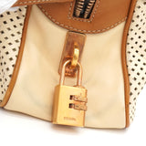 プラダ ロゴ パンチングレザー ハンドバッグ ベージュ