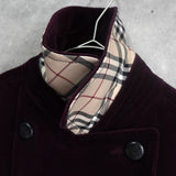 バーバリー ロンドン ホースロゴ 革ボタン ノバチェック裏地 ベロア ステンカラーコート ボルドー レディース