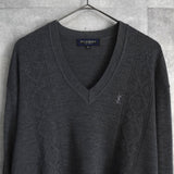 イヴ サンローラン ヴィンテージ Vネック YSLロゴ ニット グレー
