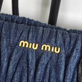ミュウミュウ マテラッセ デニム / レザー 2way ハンドバッグ ショルダーバッグ ブルー / ブラック