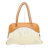 プラダ ロゴ パンチングレザー ハンドバッグ ベージュ