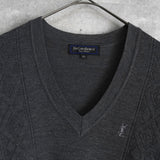 イヴ サンローラン ヴィンテージ Vネック YSLロゴ ニット グレー