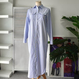 ローレン ラルフローレン ストライプ柄 ロング丈 シャツワンピース ブルー