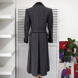 イヴ サンローラン 1990s ヴィンテージ シルク混 ヘリンボーン ダブル チェスターコート ロングコート レディース グレー - NEWSED