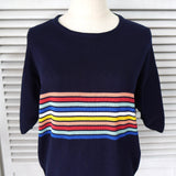 イヴ サンローラン ヴィンテージ 1990s 半袖ニット ストライプ柄 ネイビー レディース - NEWSED