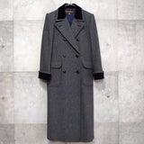 イヴ サンローラン 1990s ヴィンテージ シルク混 ヘリンボーン ダブル チェスターコート ロングコート レディース グレー - NEWSED