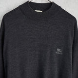 バーバリー 1990's ヴィンテージ モックネック ニット ホースロゴ 刺繍 グレー - NEWSED