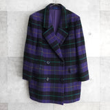 バーバリー 1990's ヴィンテージ チェック柄 ウール ダブル テーラードジャケット コート パープル - NEWSED