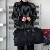 プラダ 1990's ヴィンテージ ポコノ テスート ナイロン サフィアーノレザー ボストンバッグ トライアングルロゴ ブラック - NEWSED