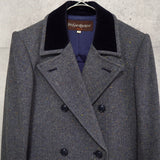 イヴ サンローラン 1990s ヴィンテージ シルク混 ヘリンボーン ダブル チェスターコート ロングコート レディース グレー - NEWSED