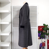 イヴ サンローラン 1990s ヴィンテージ シルク混 ヘリンボーン ダブル チェスターコート ロングコート レディース グレー - NEWSED