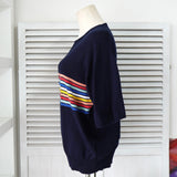 イヴ サンローラン ヴィンテージ 1990s 半袖ニット ストライプ柄 ネイビー レディース - NEWSED