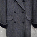 イヴ サンローラン 1990s ヴィンテージ シルク混 ヘリンボーン ダブル チェスターコート ロングコート レディース グレー - NEWSED