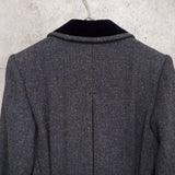 イヴ サンローラン 1990s ヴィンテージ シルク混 ヘリンボーン ダブル チェスターコート ロングコート レディース グレー - NEWSED