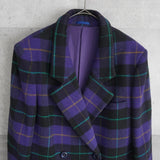 バーバリー 1990's ヴィンテージ チェック柄 ウール ダブル テーラードジャケット コート パープル - NEWSED