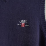 1990's チャップス ラルフローレン ワンポイント ロゴ刺繍 コットン ニットベスト チルデンニット ネイビー×ホワイト Lサイズ - NEWSED