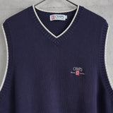 1990's チャップス ラルフローレン ワンポイント ロゴ刺繍 コットン ニットベスト チルデンニット ネイビー×ホワイト Lサイズ - NEWSED