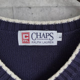 1990's チャップス ラルフローレン ワンポイント ロゴ刺繍 コットン ニットベスト チルデンニット ネイビー×ホワイト Lサイズ - NEWSED