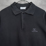 1990's ヴァレンティノ ガラヴァーニ Vロゴ ワンポイント刺繍 長袖ポロシャツ グレー フェード メンズL相当 - NEWSED