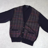 イヴ サンローラン 1990's ヴィンテージ YSLロゴ ウール カーディガン チェック柄 ネイビー - NEWSED