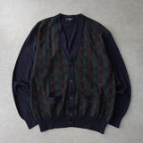 イヴ サンローラン 1990's ヴィンテージ YSLロゴ 格子柄 カーディガン ネイビー/グリーン - NEWSED