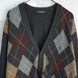 イヴ サンローラン 1990's ヴィンテージ YSLロゴ アーガイル柄 カーディガン グレー - NEWSED
