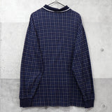 イヴ サンローラン 1990's ヴィンテージ カサンドラロゴ YSLロゴ チェック 長袖ポロシャツ ネイビー - NEWSED