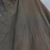 イヴ サンローラン 1990's ヴィンテージ YSLロゴ スタンドカラー ミドルコート シェルジャケット スエード調 カーキ - NEWSED