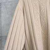 1990's イヴ・サンローラン カサンドラロゴ YSLロゴ アラン編み ケーブル編み ウール ニット セーター ベージュ 2XL相当 - NEWSED