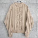 1990's イヴ・サンローラン カサンドラロゴ YSLロゴ アラン編み ケーブル編み ウール ニット セーター ベージュ 2XL相当 - NEWSED