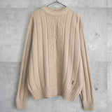 1990's イヴ・サンローラン カサンドラロゴ YSLロゴ アラン編み ケーブル編み ウール ニット セーター ベージュ 2XL相当 - NEWSED