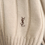1990's イヴ・サンローラン カサンドラロゴ YSLロゴ アラン編み ケーブル編み ウール ニット セーター ベージュ 2XL相当 - NEWSED