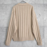 1990's イヴ・サンローラン カサンドラロゴ YSLロゴ アラン編み ケーブル編み ウール ニット セーター ベージュ 2XL相当 - NEWSED