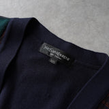 イヴ サンローラン 1990's ヴィンテージ YSLロゴ 格子柄 カーディガン ネイビー/グリーン - NEWSED