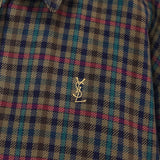 イヴサンローラン 1990's ヴィンテージ リバーシブル YSLロゴ 刺繍 チェック柄 ウールブルゾン ブラウン / ボルドー - NEWSED