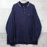 イヴ サンローラン 1990's ヴィンテージ カサンドラロゴ YSLロゴ チェック 長袖ポロシャツ ネイビー - NEWSED