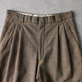 イヴ サンローラン 1990's ヴィンテージ スラックス ツータック YSLロゴ刺繍 チェック柄 ベージュ - NEWSED