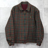 イヴサンローラン 1990's ヴィンテージ リバーシブル YSLロゴ 刺繍 チェック柄 ウールブルゾン ブラウン / ボルドー - NEWSED