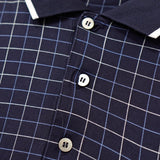 イヴ サンローラン 1990's ヴィンテージ カサンドラロゴ YSLロゴ チェック 長袖ポロシャツ ネイビー - NEWSED