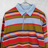 イヴ サンローラン 1990's ヴィンテージ カサンドラロゴ YSLロゴ 襟デニム切り替え ボーダー マルチカラー - NEWSED