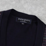 イヴ サンローラン 1990's ヴィンテージ YSLロゴ ウール カーディガン チェック柄 ネイビー - NEWSED