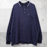 イヴ サンローラン 1990's ヴィンテージ カサンドラロゴ YSLロゴ チェック 長袖ポロシャツ ネイビー - NEWSED