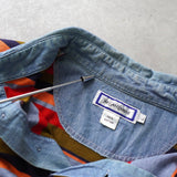 イヴ サンローラン 1990's ヴィンテージ カサンドラロゴ YSLロゴ 襟デニム切り替え ボーダー マルチカラー - NEWSED