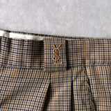 イヴ サンローラン 1990's ヴィンテージ スラックス ツータック YSLロゴ刺繍 チェック柄 ベージュ - NEWSED