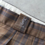 イヴ サンローラン 1990's ヴィンテージ スラックス YSLロゴ 刺繍 チェック柄 ブラウン系 - NEWSED