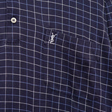 イヴ サンローラン 1990's ヴィンテージ カサンドラロゴ YSLロゴ チェック 長袖ポロシャツ ネイビー - NEWSED