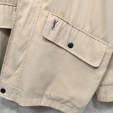 イヴ サンローラン 1990's ヴィンテージ YSLロゴ 刺繍 リバーシブル ミドル丈 ブルゾン ナイロンジャケット ネイビー / ベージュ - NEWSED