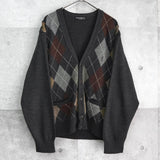 イヴ サンローラン 1990's ヴィンテージ YSLロゴ アーガイル柄 カーディガン グレー - NEWSED