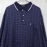 イヴ サンローラン 1990's ヴィンテージ カサンドラロゴ YSLロゴ チェック 長袖ポロシャツ ネイビー - NEWSED