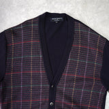 イヴ サンローラン 1990's ヴィンテージ YSLロゴ ウール カーディガン チェック柄 ネイビー - NEWSED